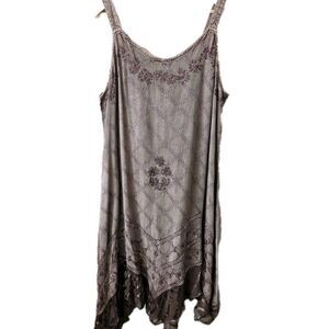 Sacred Threads Artisan Dress Size M Ethereal Embroidered Handkerchief Hem Fairy